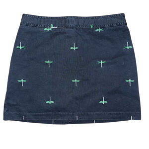 J. Crew Chino Skirt Size 8 Blue with Green Dragonfly preppy zip fly